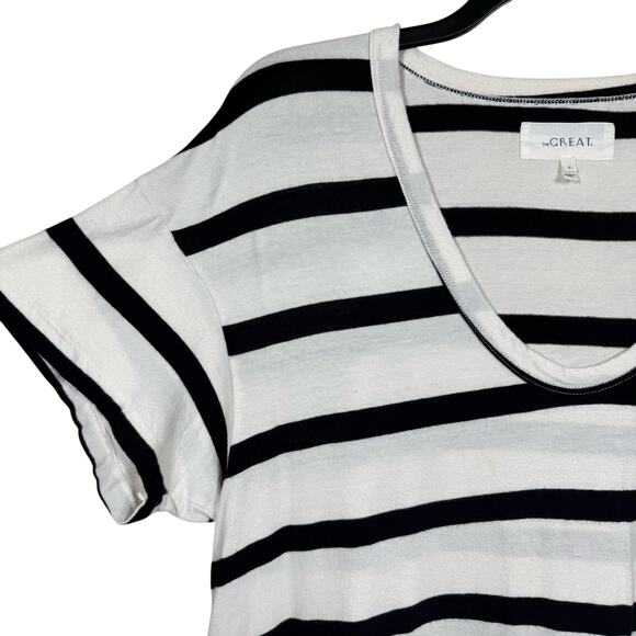 The GREAT. Striped V-Neck T-Shirt Women’s Size Large Cotton Casual Everyday - Picture 2 of 11
